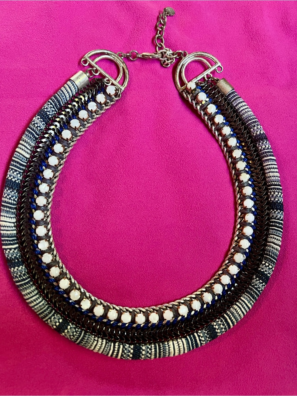 Stella & Dot Black, White and Blue Mixed-Texture Layered Necklace